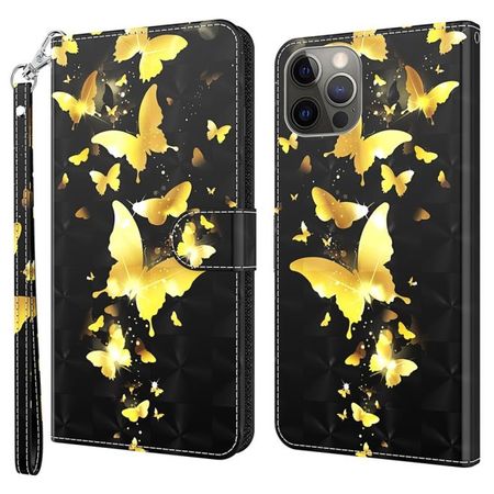 iPhone 15 Handy Hülle - Leder Bookcover Image Series - goldener Schmetterling