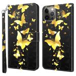 iPhone 15 Plus Handy Hülle - Leder Bookcover Image Series - goldener Schmetterling