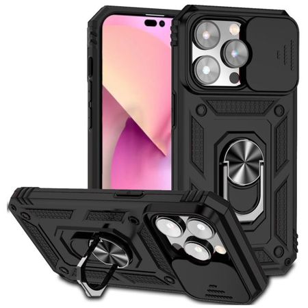 iPhone 15 Pro Max Handy Hülle - Robustes Hardcase mit Kickstand - Kickstand Slide Cam Series - schwarz