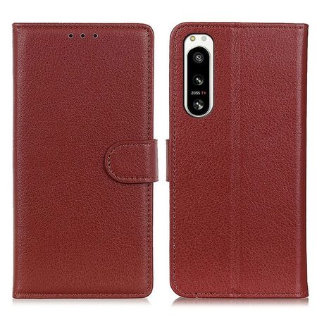 Sony Xperia 5 IV 5G Handy Hülle - Litchi Leder Bookcover Series - braun