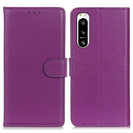 Sony Xperia 5 IV 5G Handy Hülle - Litchi Leder Bookcover Series - purpur