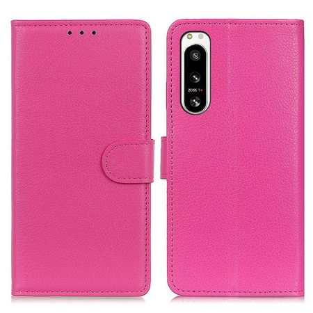 Sony Xperia 5 IV 5G Handy Hülle - Litchi Leder Bookcover Series - rosa