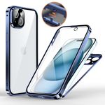 iPhone 15 Hülle - 360 Grad PanzerGlas Alu Case mit Verriegelungsmechanismus - navy