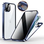 iPhone 15 Plus Hülle - 360 Grad PanzerGlas Alu Case mit Verriegelungsmechanismus - Privacy Glas - navy