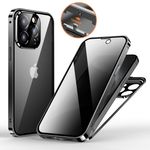 iPhone 15 Pro Hülle - 360 Grad PanzerGlas Alu Case mit Verriegelungsmechanismus - Privacy Glas - schwarz