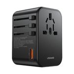 USAMS - Universeller Welt Reiseadapter T62 (65W) - Ladegerät für EU / US / UK / AU + 2x USB-C + 1x USB-A - schwarz