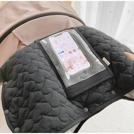 Kinderwagen Handwärmer - Babywagen Handschuh mit Smartphone Sichtfenster - Cossy Series - schwarz