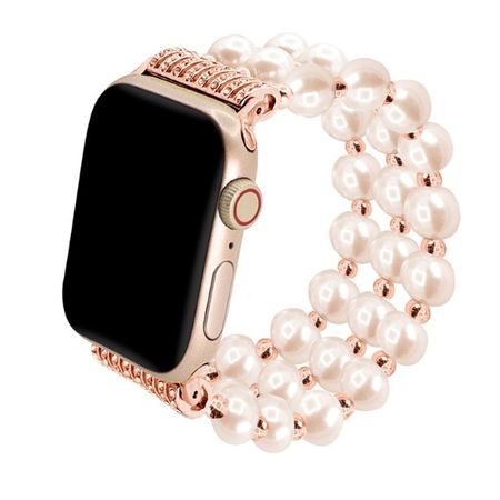 Apple Watch (41/40/38mm) Armband - elastisch - mit Glitzer Perlen - Beauty Series - rosegold/weiss