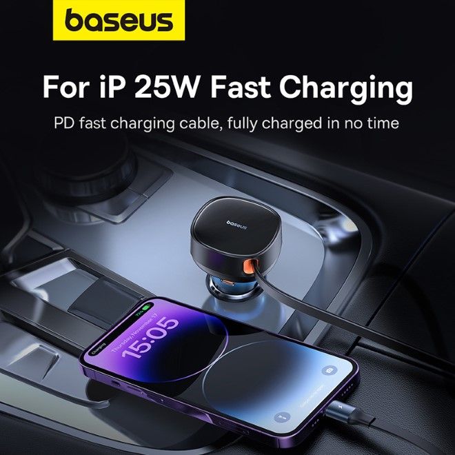 Baseus - USB-C Auto Ladegerät (60W) - inkl. einziehbarem USB-C und  Lightning Kabel - Enjoyment Pro - schwarz