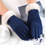 Damen Handschuhe (1 Paar) - Gefütterte Fingerhandschuhe mit Pelz-Kragen (One Size) - Fur Series - blau