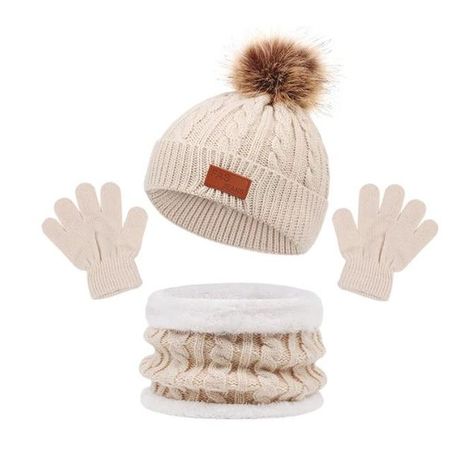 3-teiliges Kinder Set aus Mütze, Handschuhe und Loopschal - Winter Set für Kinder - Cutie Series - beige
