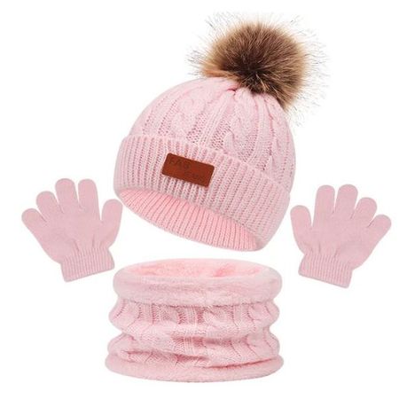 3-teiliges Kinder Set aus Mütze, Handschuhe und Loopschal - Winter Set für Kinder - Cutie Series - rosa