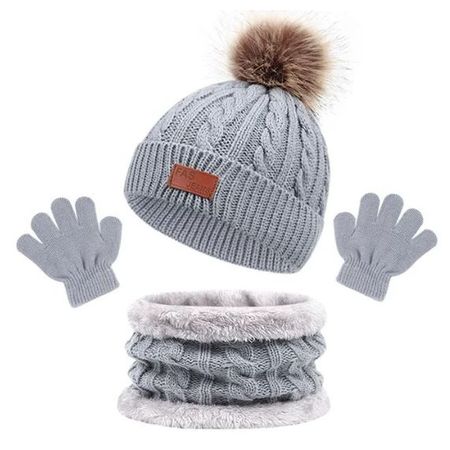 3-teiliges Kinder Set aus Mütze, Handschuhe und Loopschal - Winter Set für Kinder - Cutie Series - grau