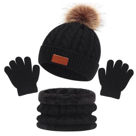 3-teiliges Kinder Set aus Mütze, Handschuhe und Loopschal - Winter Set für Kinder - Cutie Series - schwarz