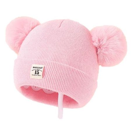 Kinder Winter Mütze (0-3 Jahren) - Mütze mit 2 Bommeln aus Kunstfell - Moonlight Series - rosa
