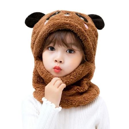 Kinder Cartoon Winter Mütze (5-8 Jahren) - 2in1 Mütze und Schal - Panda Series - braun