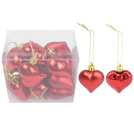 Weihnachtskugeln Herz-Anhänger (12er-Set )  - Weihnachtsbaum Dekoration - Belle Series - rot