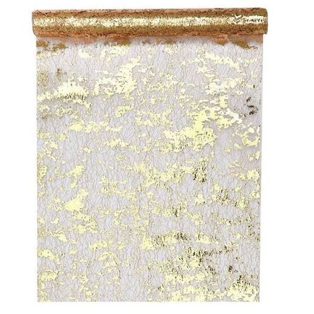 Tischläufer (500x28 cm) - Tischtuch in Metallic Netzoptik - Aurelia Series - gold