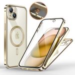 iPhone 15 Hülle - 360 Grad PanzerGlas Alu Case mit Verriegelungsmechanismus - MagSafe kompatibel - champagnerfarben