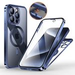 iPhone 15 Pro Hülle - 360 Grad PanzerGlas Alu Case mit Verriegelungsmechanismus - MagSafe kompatibel - blau