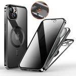 iPhone 15 Hülle - 360 Grad PanzerGlas Alu Case mit Verriegelungsmechanismus - Privacy Glas - MagSafe kompatibel - schwarz