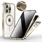 iPhone 15 Pro Hülle - 360 Grad PanzerGlas Alu Case mit Verriegelungsmechanismus - Privacy Glas - MagSafe kompatibel - champagnerfarben
