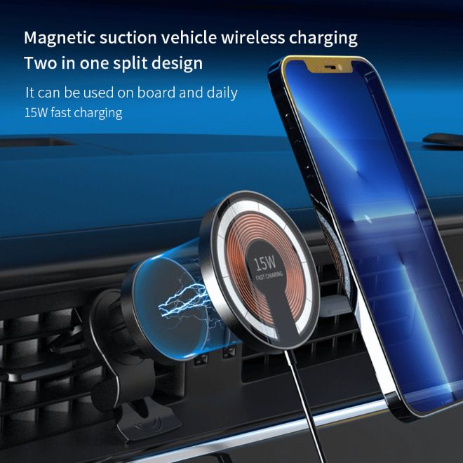 3in1 Magnetische Auto KFZ Smartphone Halterung - für Lüftungsgitter - 15W -  LED Licht - MagSafe kompatibel - transparent/schwarz