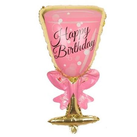 Folienballon Champagner Glas (103x49 cm) - Happy Birthday Luftballon - Partydekoration - pink