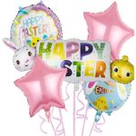 Luftballon Set für Ostern (5-tlg.) - Folienballons - Osterdeko - Pascal Series - Happy Easter - rosa/weiss