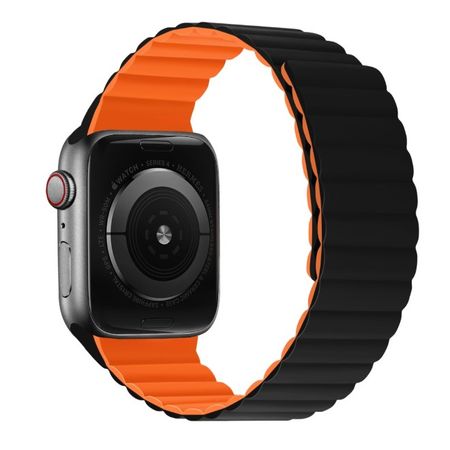 Apple Watch (49/45/44/42mm) Magnetisches Silikon Armband - Dual Color Series - schwarz/orange