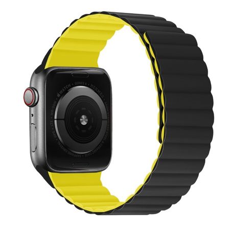 Apple Watch (49/45/44/42mm) Magnetisches Silikon Armband - Dual Color Series - schwarz/gelb