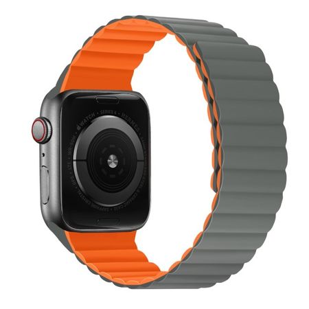 Apple Watch (49/45/44/42mm) Magnetisches Silikon Armband - Dual Color Series - grau/orange