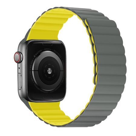 Apple Watch (49/46/45/44/42mm) Magnetisches Silikon Armband - Dual Color Series - grau/gelb