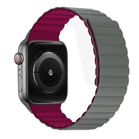 Apple Watch (49/45/44/42mm) Magnetisches Silikon Armband - Dual Color Series - grau/weinrot