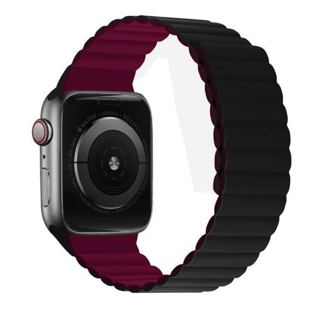 Apple Watch (41/40/38mm) Magnetisches Silikon Armband - Dual Color Series - schwarz/weinrot