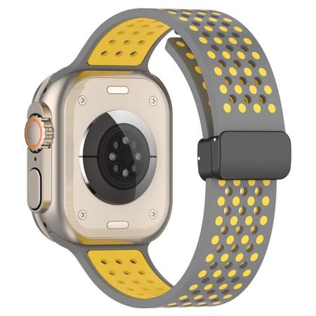 Apple Watch (42/41/40/38mm) Silikon Armband - Dot Series - grau/gelb