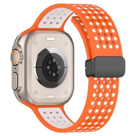 Apple Watch (49/46/45/44/42mm) Silikon Armband - Dot Series - orange/weiss