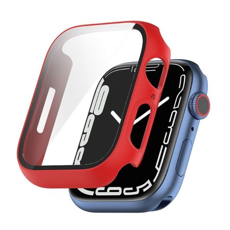 Apple Watch (45mm) Polycarbonat Case mit gehärtetem Glas - Frame Series - rot