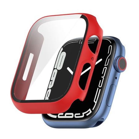 Apple Watch (41mm) Polycarbonat Case mit gehärtetem Glas - Frame Series - rot