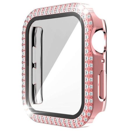 Apple Watch (45mm) Polycarbonat Case mit Glitzersteinen - Rhinestone Series - rosa