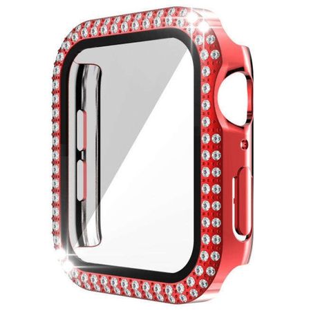 Apple Watch (41mm) Polycarbonat Case mit Glitzersteinen - Rhinestone Series - rot