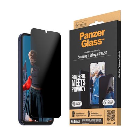 PanzerGlass - Samsung Galaxy A15 5G / 4G Displayschutz aus gehärtetem Glas - Privacy Ultra Wide Fit (P7349) - transparent