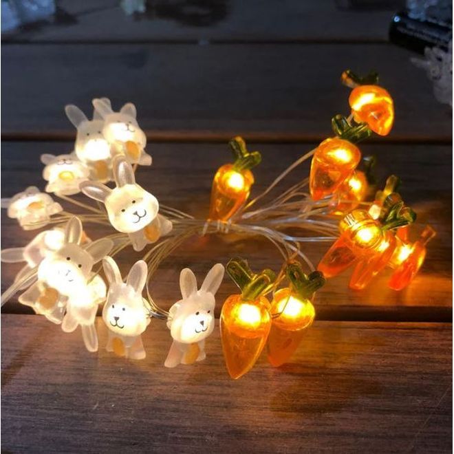 LED Ostern Lichterkette (2 m) - 20LEDs - Oster Deko Lichterkette - Batteriebetrieben - Neela Series - Karotten/Hasen