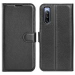 Sony Xperia 10 IV Handy Hülle - Litchi Leder Bookcover Series - schwarz