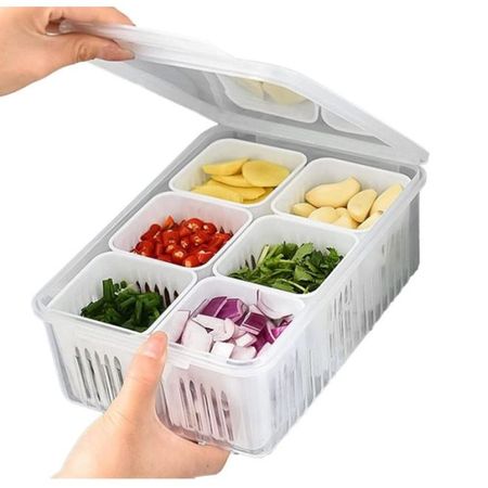 6 in 1 Aufbewahrungsbox mit Deckel - Kühlschrank Organizer - Behälter für Lebensmittel - transparent/weiss