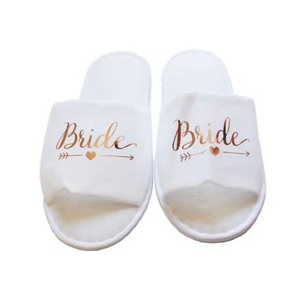 Bride Hausschuhe (One Size) - Wellness Slippers - Junggesellinnenabschied Accessoire - SPA Series - weiss/rosegold
