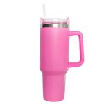 Edelstahl Thermobecher mit Strohhalm (1 Liter) - Doppelwandiger Trinkbecher mit Griff + Deckel - Brew Series - pink