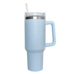 Edelstahl Thermobecher mit Strohhalm (1 Liter) - Doppelwandiger Trinkbecher mit Griff + Deckel - Brew Series - hellblau