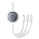 Baseus - Einziehbares USB-A zu USB-C / Lightning / MicroUSB Ladekabel (100W) - bis 1.1m - Free2Draw Series - weiss