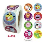 Stickerset für Kinder - selbstklebende Sticker mit Motiv - Rolle mit 500 Sticker - Tiere und Schriftzug